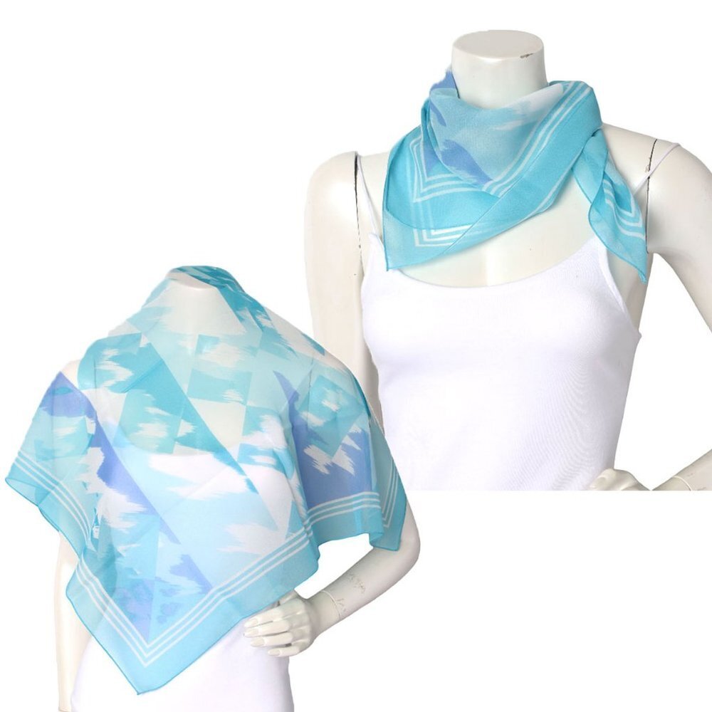Vintage Abstract Sky Geometric Sheer Scarf Blue Turquoise  Square Neck Hair Tie
